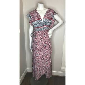 Misa Los Angeles Irina Flutter Sleeve Maxi Wrap Dress M